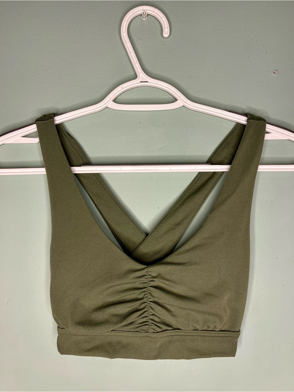 Aerie OFFLINE Real Me Olive Green Ruched Sports Bra